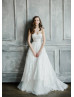 Strapless Ivory Lace Tulle Buttons Back Wedding Dress